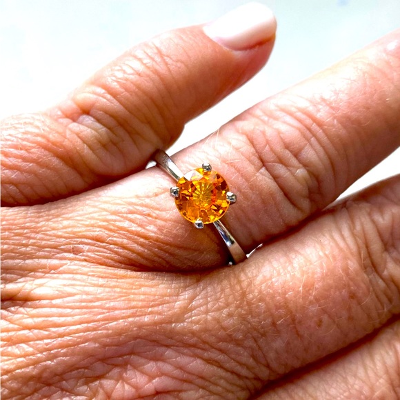 BRAND NEW 1.21 Carat Orange Sapphire Platinum Ring, Sz 6.25 - Picture 9 of 15